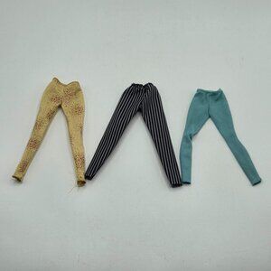 Set Of 3 Vintage Barbie Doll Pants: Yellow Speckled Black & White Striped Teal S